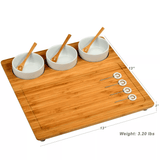 Pamap - Bamboo Cheese Board/Charcuterie Platter w/Bowls & Bamboo Spoons & Cheese Markers - 13" x 13"